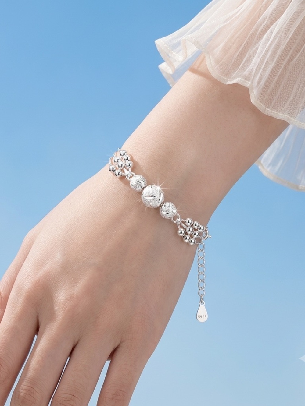 925 Sterling Silver Multi-Strand Beaded Bracelet Ball Charm Bracelet